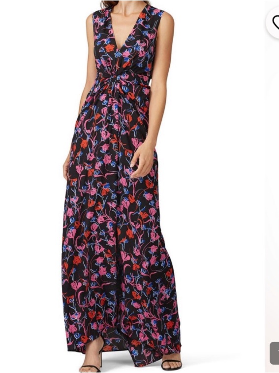 Thakoon Collective Black Floral Tulip Sleeveless V-Neck Maxi Dress Size 6